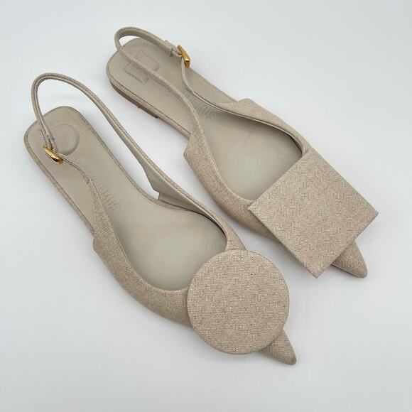 JACQUEMUS | Les Slingbacks Duelo P in Light Greige Linen Flats 38 / US 7 - Picture 4 of 16
